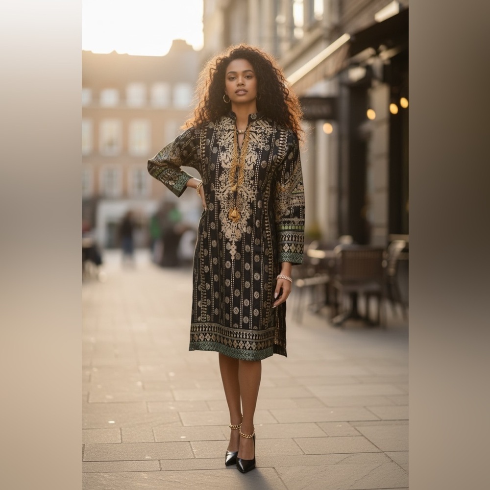 Elegant Black and Gold Women's Dress☑️